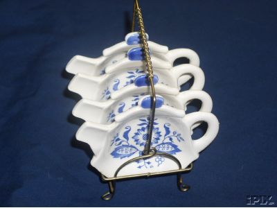 4 OLD TEA BAG HOLDERS FLO BLUE PATTERN 